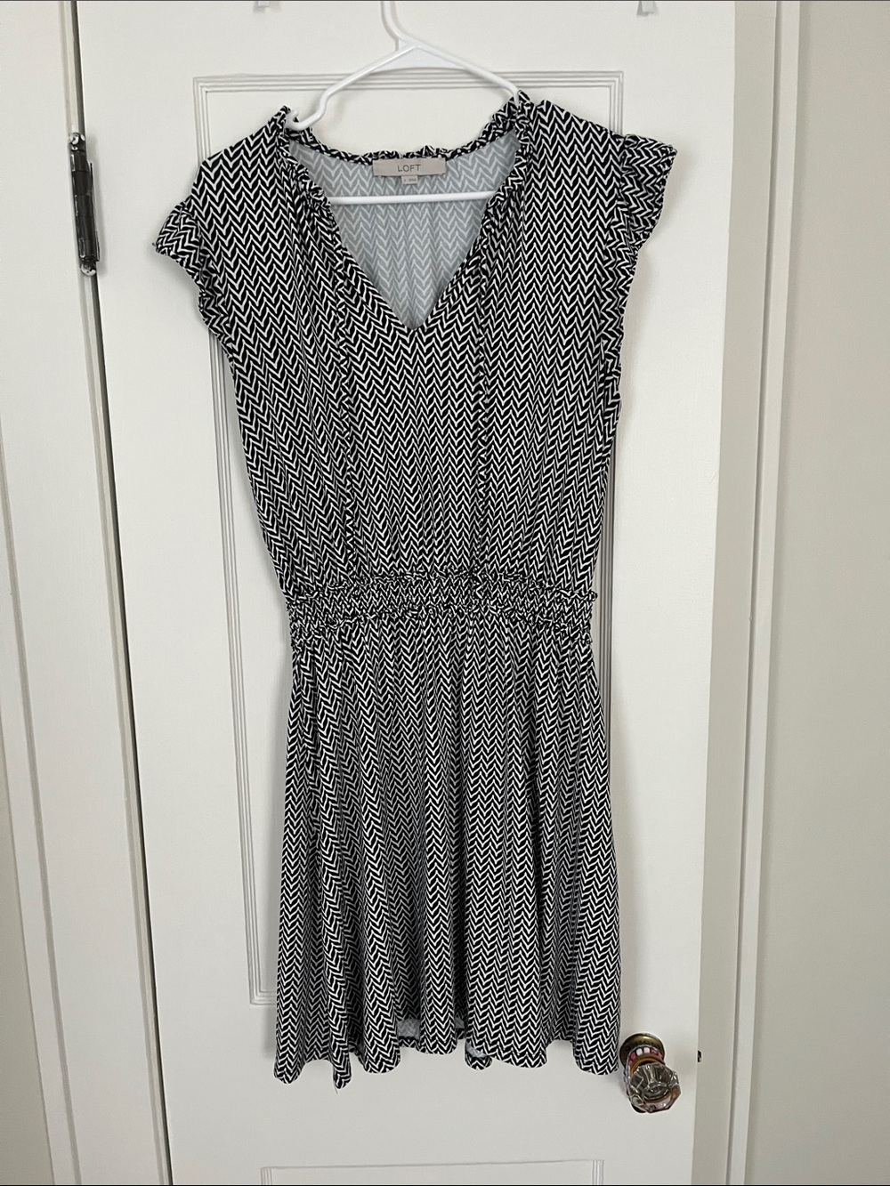 LOFT Black and White Chevron Midi Dress
